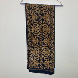 Charter Club 100% Silk Scarf Black Gold Baroque Design Made In Japan Vintage